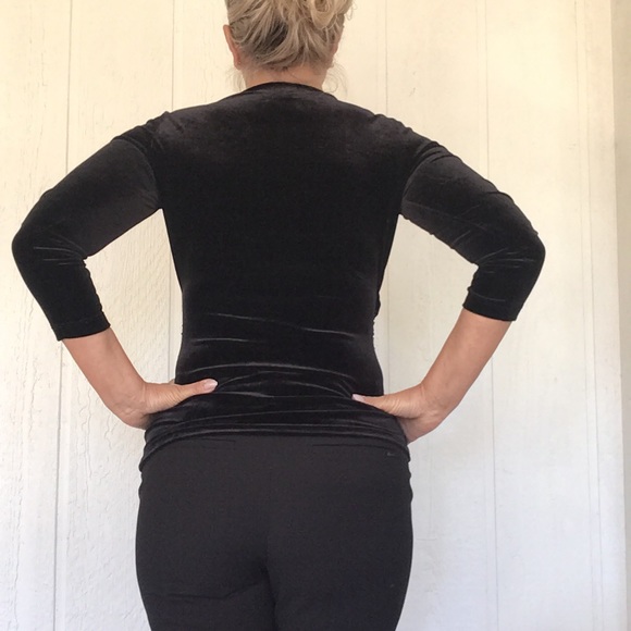 LANDS END BLACK VELVET SURPLICE WRAP TOP NWOT XS - Picture 7 of 11